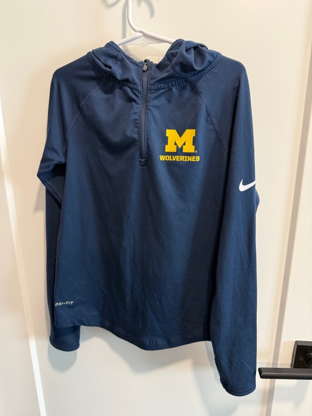 Nike Navy Quarter-Zip Hoodie Yellow Michigan 'M' Wolverines Youth Small EUC